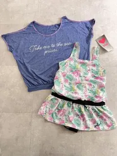 ✓新品 150cm ジュニア　水着 花柄ワンピース＆Ｔシャツセット 2点セット