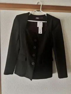 ZARA ノーカラージャケット XS ブラック　肩パッド　パワショル
