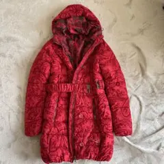 美品✨Desigual 赤 プリント柄 ダウンジャケット　フード付きサイズ36