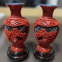 中国 古玩 堆朱 花瓶 唐物 彫漆 2点セット 台座付き 対 - メルカリ