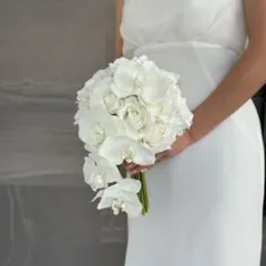 ホワイト 造花 ラウンド型 ウェディングブーケとブートニア