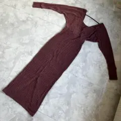 SHEIN シーン ニット ワンピース ロング 背中開き Vネック ピンク