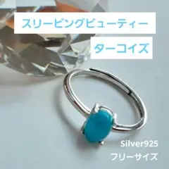 ヴィンテージターコイズリング　スリーピングビューティー　シンプル　925刻印 スリーピングビューティ鉱山産ターコイズxダイヤモンド「時を