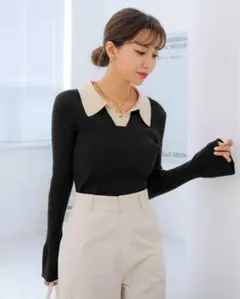 DAZY セーター　コントラストカラー　フラウンススリーブ