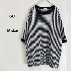 GU ジーユー　ワッフルT M ボーダー　五分袖　ネイビー
