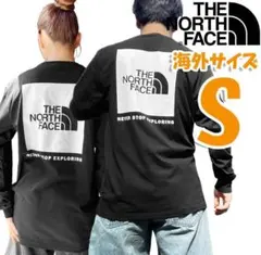 ノースフェイス ロンT 長袖Tシャツ 海外S 日本M相当 黒/白ロゴ 新品