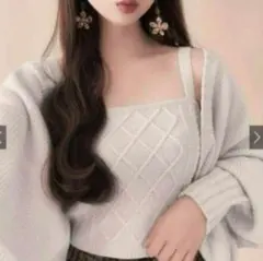 ボリュームスリーブカーディガンXケーブル編みキャミソールニットアンサンブル♪