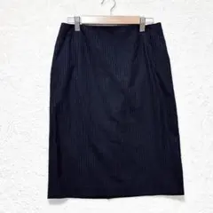 イネド ウール混 ストライプ柄 タイトスカート S相当 ネイビー オフィス 膝丈のサムネイル