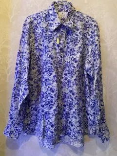 LANVIN COLLECTION 長袖シャツ リネン 花柄 ブルー M 美品のサムネイル