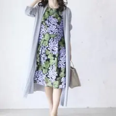 【新品タグ付】ノースリーブ ワンピース ドレス フレア 刺繍 花柄 紫陽花