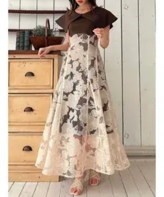 dazzlin オパールフラワーコルセットワンピース ブラウン M