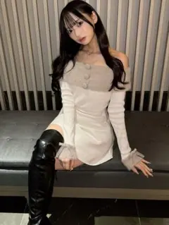 シャギーオフショルフレアニットワンピース GRL ダーリッチ