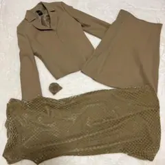 セレモニーフォーマルスーツ上下ジャケットスカートセットアップコサージュ付　M