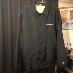 【裏ボア】Champion コーチジャケット 黒 L 刺繍ロゴ ストリート 美品