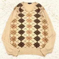 袖ホースロゴ バーバリーロンドン ニットセーター ノバチェック ベージュ L