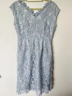 【MERCURY DUO】ノースリーブレースワンピース 膝丈 ライトブルー