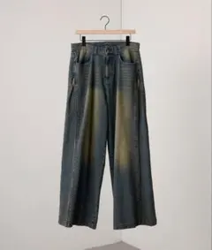 3WAYヴィンテージ加工ジップデザインバギーワイドフレアデニム パンツ