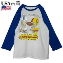 USA古着 ビーバスアンドバッドヘッド ラグランtシャツ 白×青 7分丈ロンT