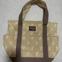 スヌーピー　ファスナー付多機能トートバッグ　ベージュ✖️ブラウン