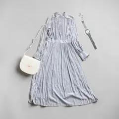 ✨美品 SHIPS プリーツワンピース 水色 38 フリル ハイネック 長袖のサムネイル