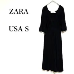 ザラ Vネック五部袖ワンピース 膝丈 フレア きれいめ 上品 【USA S】