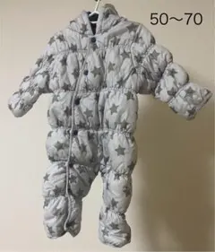 ベビー ジャンプスーツ スノーウェア 星柄 グレー 50-70cm