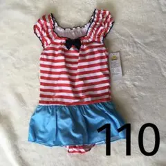 女の子　ワンピース　水着 110サイズ　ボーダー　新品未使用　レッド　ブルー　夏