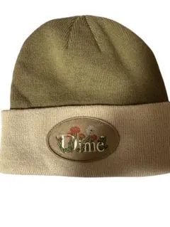 Dime オリーブグリーン ベージュ 刺繍ニット帽