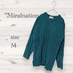 Miralnation ティール リブ編みニット M モスグリーン Bネック厚手