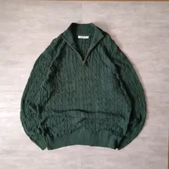 OLD NAVY ハーフジップニット ダークグリーン ケーブル編 オーバーサイズ