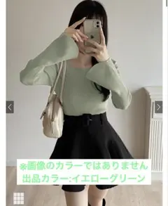 【MサイズGRL スクエアネックフレアスリーブリブニットトップス[k9153c]