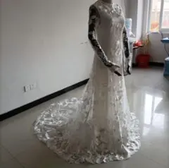 白 レース 長袖 ウェディングドレス