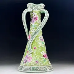 【希少】オールドニッポン ２５．７㎝ 一陳盛り アールヌーボー ３ハンドル花瓶のサムネイル