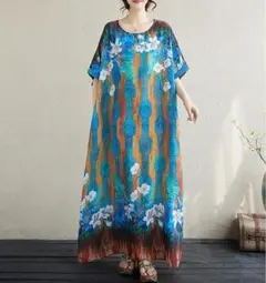 【ラス１】大きいサイズ レディース ロング　ワンピース　春夏 秋 新品 半袖