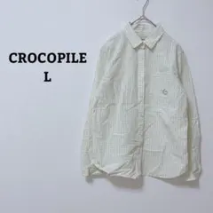 クロコダイル　シャツ　カジュアル　チェック柄　鳥　刺繍　胸ポケット　綿混　Lのサムネイル