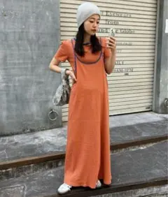 ハローサンフランシスコTee付きボーダーキャミワンピース　オレンジ