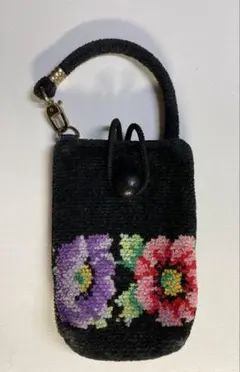 FEILER 花柄刺繍 ポーチ 黒