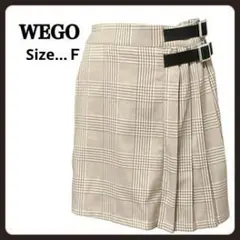 WEGO　ウィゴー　ハーフプリーツ　ベージュ　チェック　ミニスカ