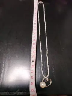 ハート型シルバーチャーム天然淡水真珠ネックレス