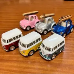 フォルクスワーゲンバス＋ビートル＋おまけ【キンスマートプルバックカー６＋１台】のサムネイル