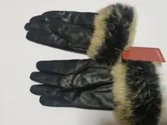 レザー ファー付き手袋 黒