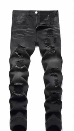 ダメージブラックデニムパンツ