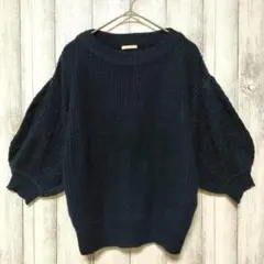GU ジーユー (S)　ケーブル パフスリーブ セーター 7分袖