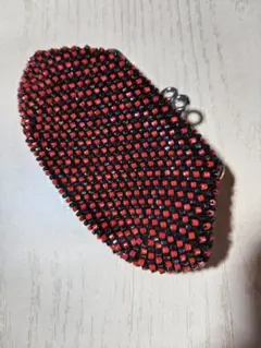 昭和レトロ赤と黒のビーズがま口小銭入れBs001