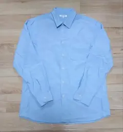 GLOBAL WORK ライトブルー麻混シャツ Lサイズ