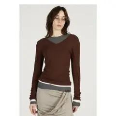 ブラウン Vネック 長袖カットソー