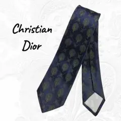 クリスチャンディオール ネクタイ 総柄 シルク 細身 ネイビー