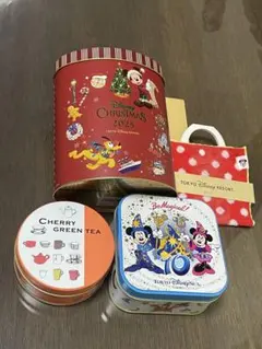 Disneyディズニー空缶、ミニタオル&アフタヌーンティー空缶など4点セット