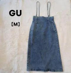 GU✨デニムナロースカート　サスペンダー付き　インディゴブルー　ユニクロ　M
