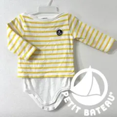 【美品】プチバトー 長袖ボディ付Tシャツ 74cm 12m イエロー ボーダー
